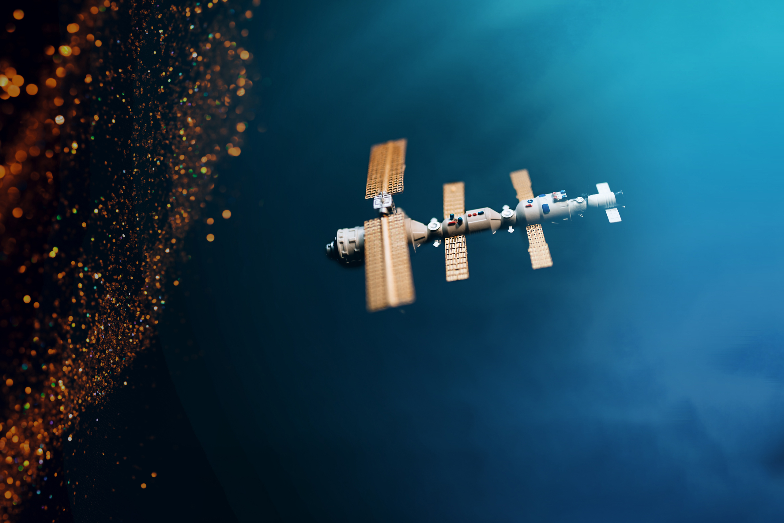 Satellite In Space Gold Lights